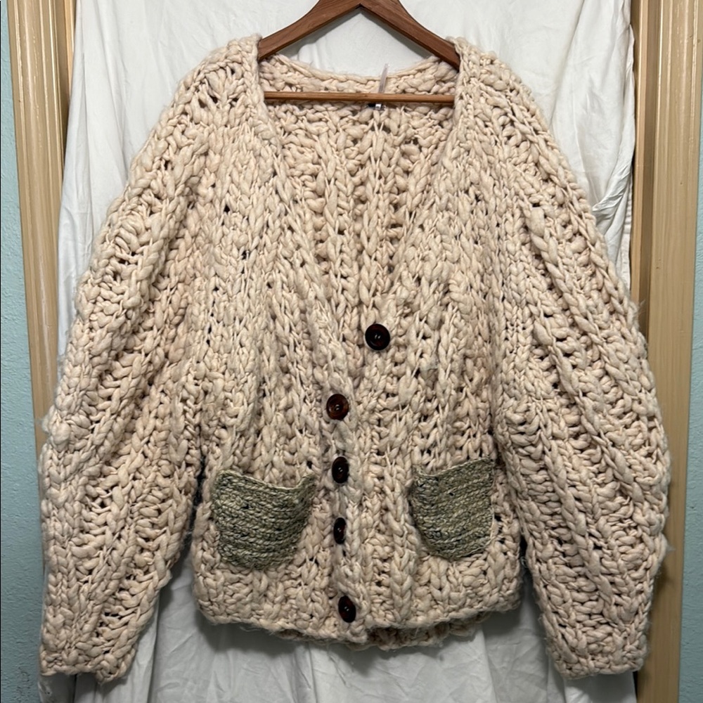 Free People Hand Knit Unicorn Cardi